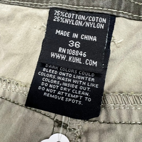 Kuhl Cargo Shorts Men's Size 36 Vintage Patina Dye Wash Cotton Nylon Olive Green - Picture 5 of 11